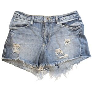 Vintage Guess Jean Denim Short  Womens Sz 26 Blue Med wash distressed frayed hem